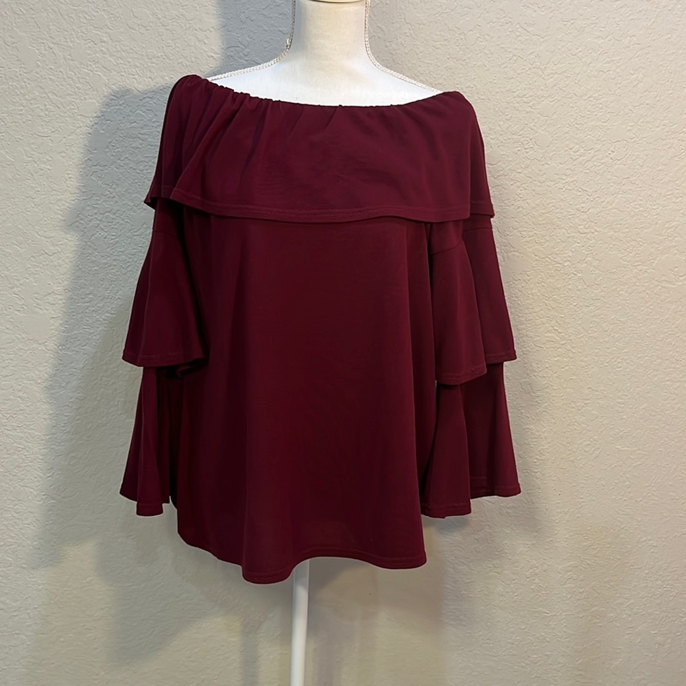 She + Sky red blouse.